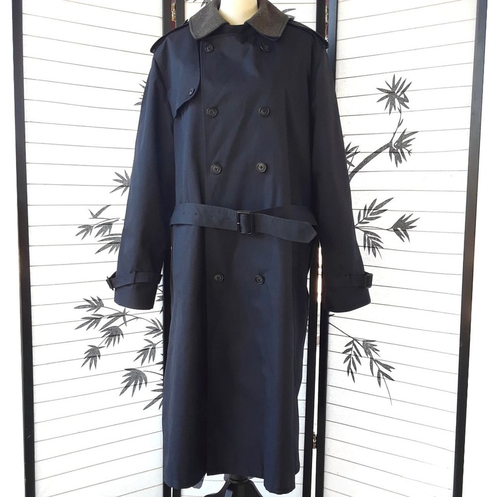 Nordstrom Navy Blue Double Breasted Heavy Trench With Removable Liner